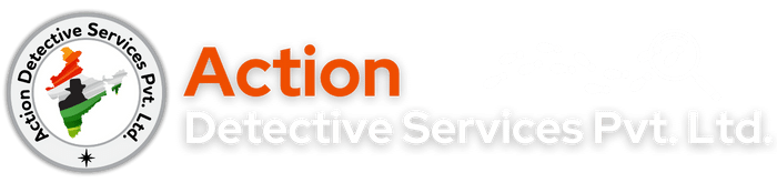 Action Detective Services Pvt. Ltd. - A logo with a silhouette detective inside an Indian map symbolizing investigation and detective in India, a sleek design representing professionalism.