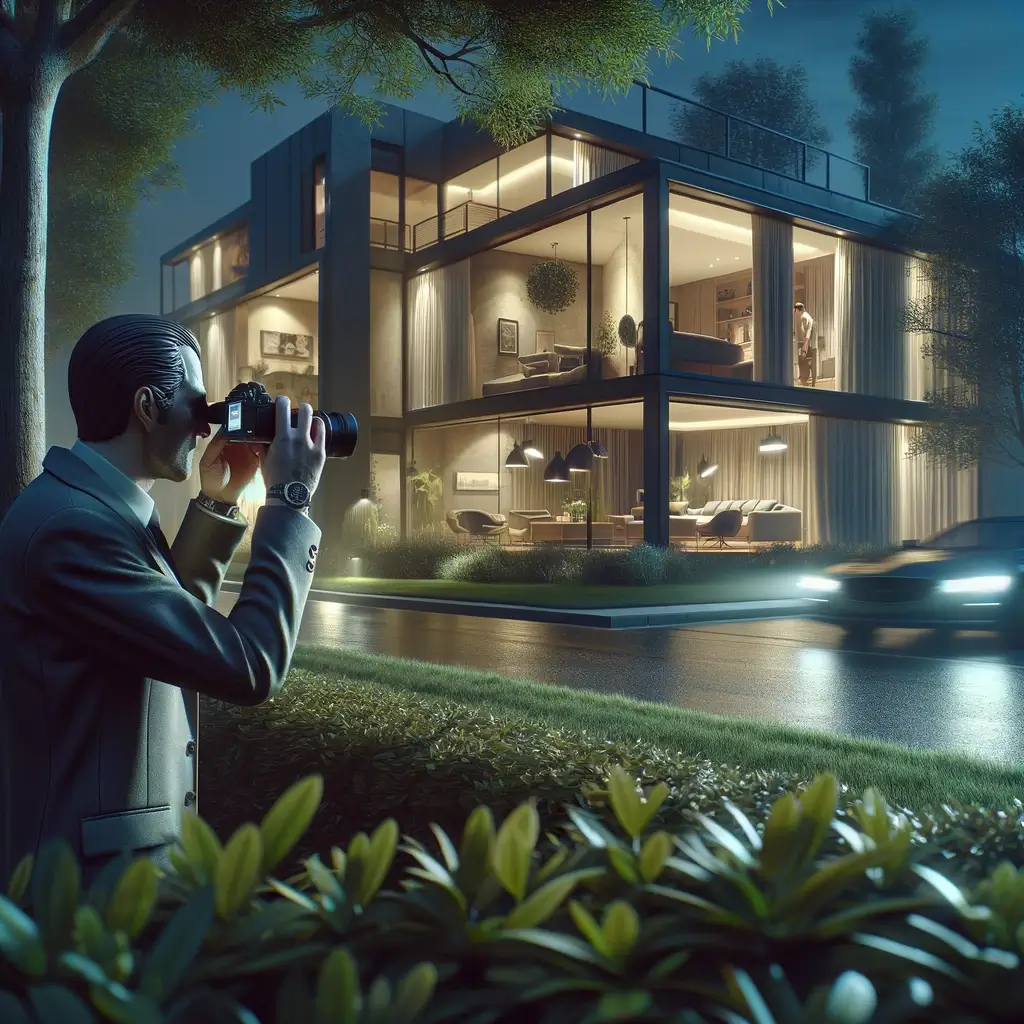 detective keeping watch on house